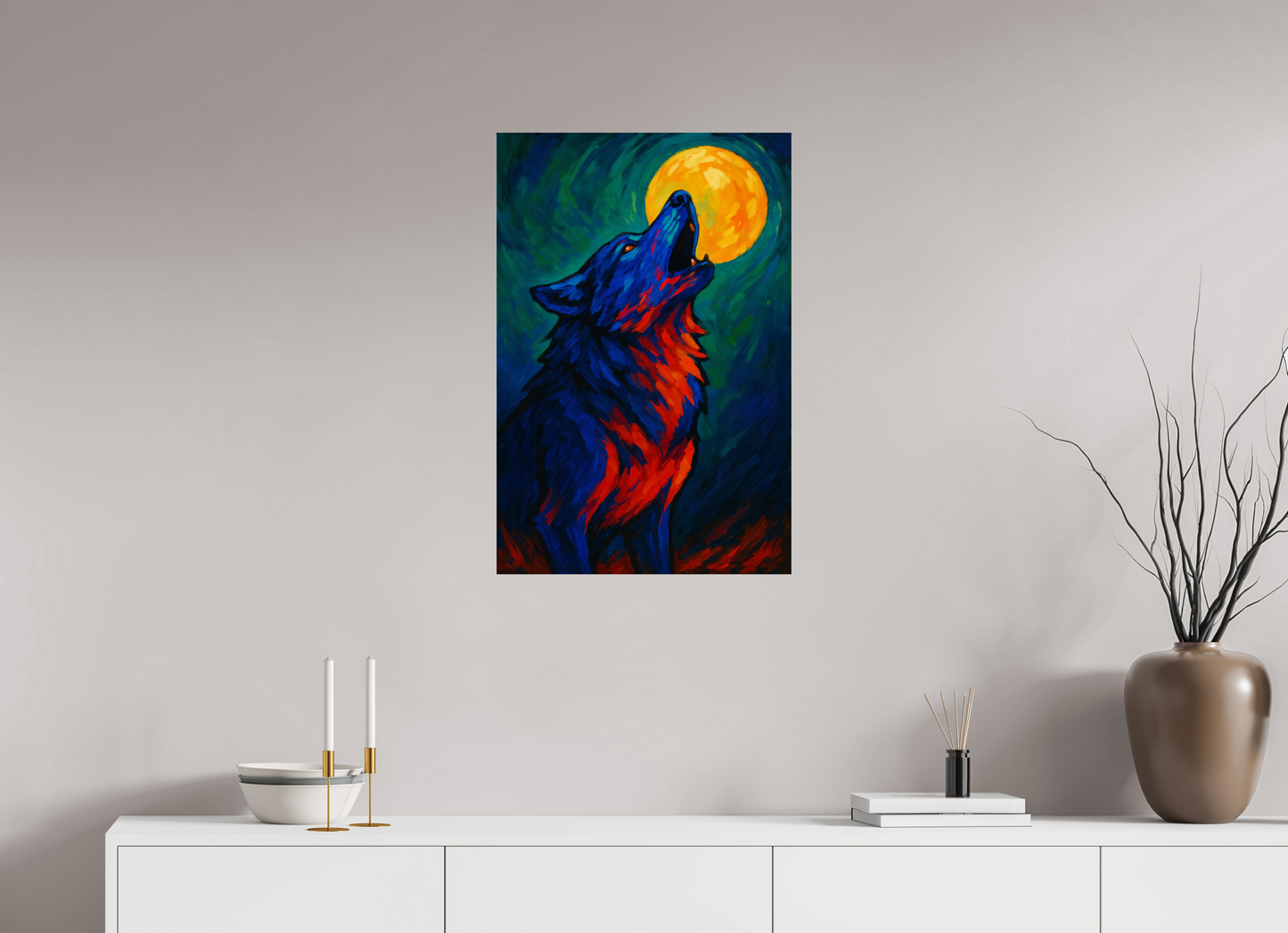 20 x 30″, Giclée printed on Hahnemühle & Canson Fine Art paper Wolf of the Wild Truth series : Echo of the Flame Moon – Limited Edition Giclée Fine Art Print (Unframed)