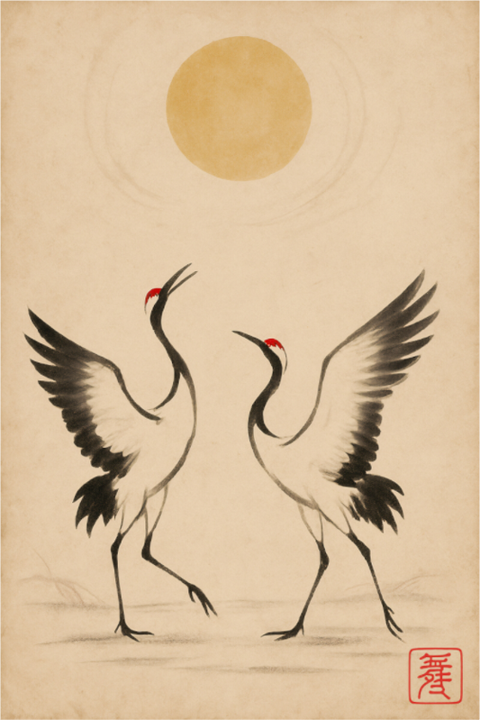 Main image Journey of the Cranes : Dance (Mai 舞) - Giclée Fine Art Print (Unframed)