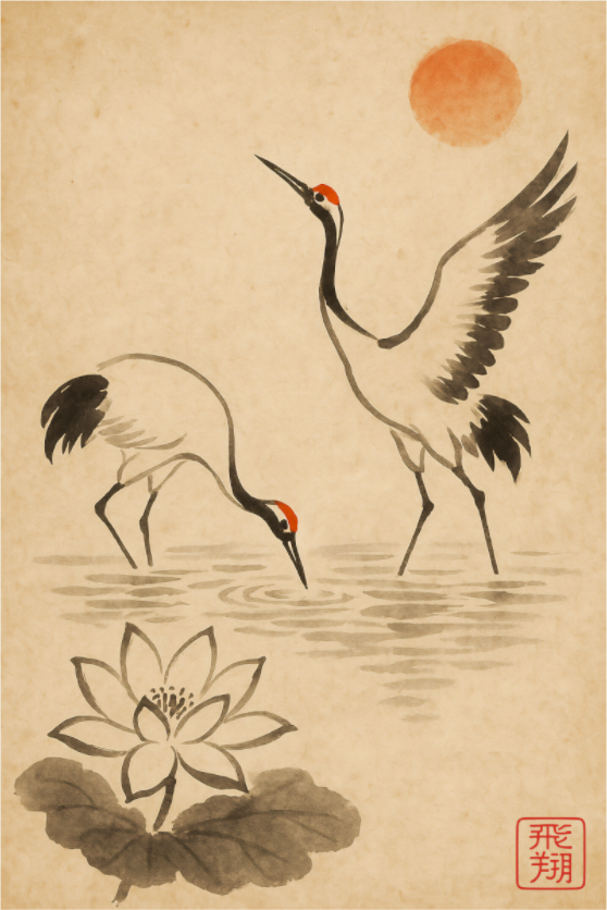 Main image Journey of the Cranes : Soaring (Hishō 飛翔) - Giclée Fine Art Print (Unframed)