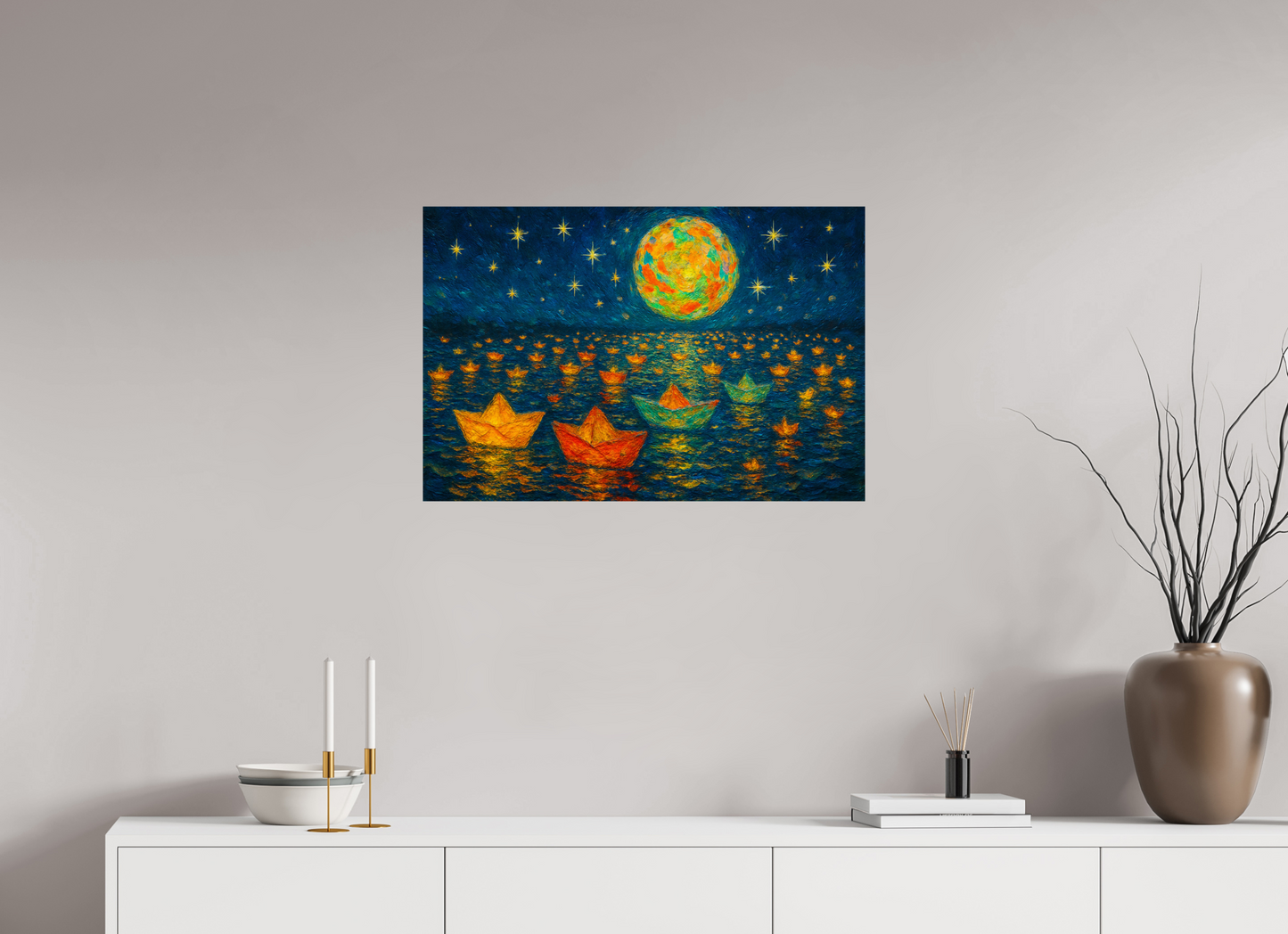 30 x 20″, Fine Art Unflame Paper Boats, Star Roads : Prayers of Paper Boats - Giclée Fine Art Print (Unframed)