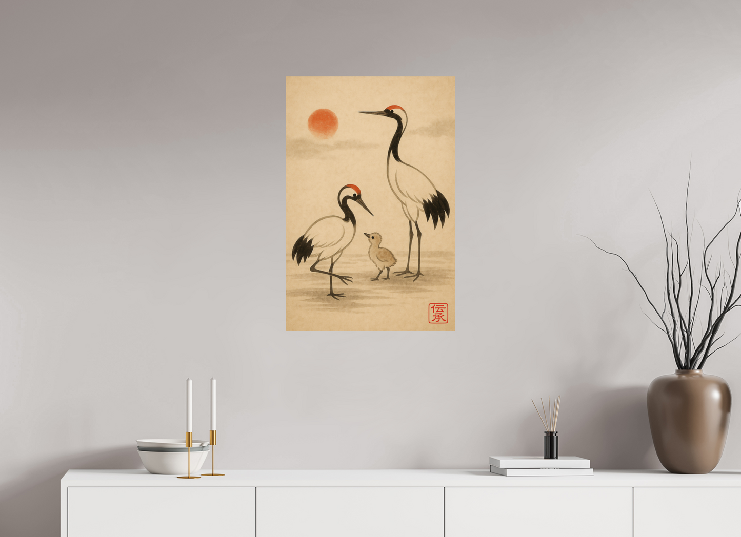 20 x 30″, Giclée printed on Hahnemühle & Canson Fine Art paper Journey of the Cranes : Legacy (Denshō 伝承) - Giclée Fine Art Print (Unframed)