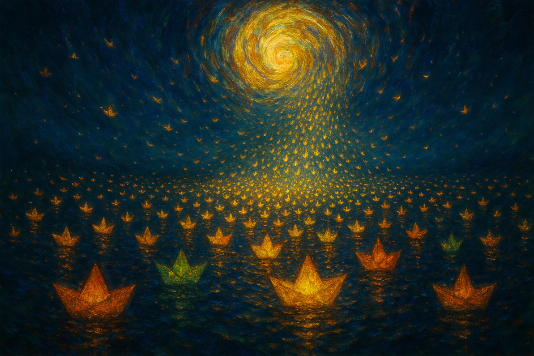 Main image Paper Boats, Star Roads : To the Moon, With Every Wish - Giclée Fine Art Print (Unframed)