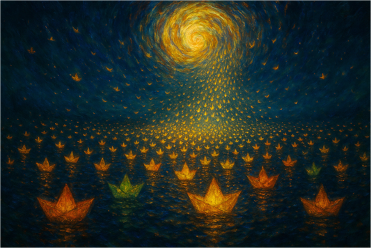 Main image Paper Boats, Star Roads : To the Moon, With Every Wish - Giclée Fine Art Print (Unframed)