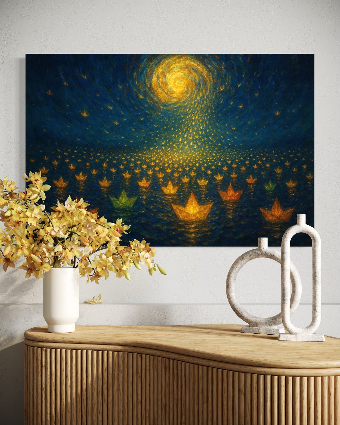 Paper Boats, Star Roads : To the Moon, With Every Wish - Giclée Fine Art Print (Unframed)