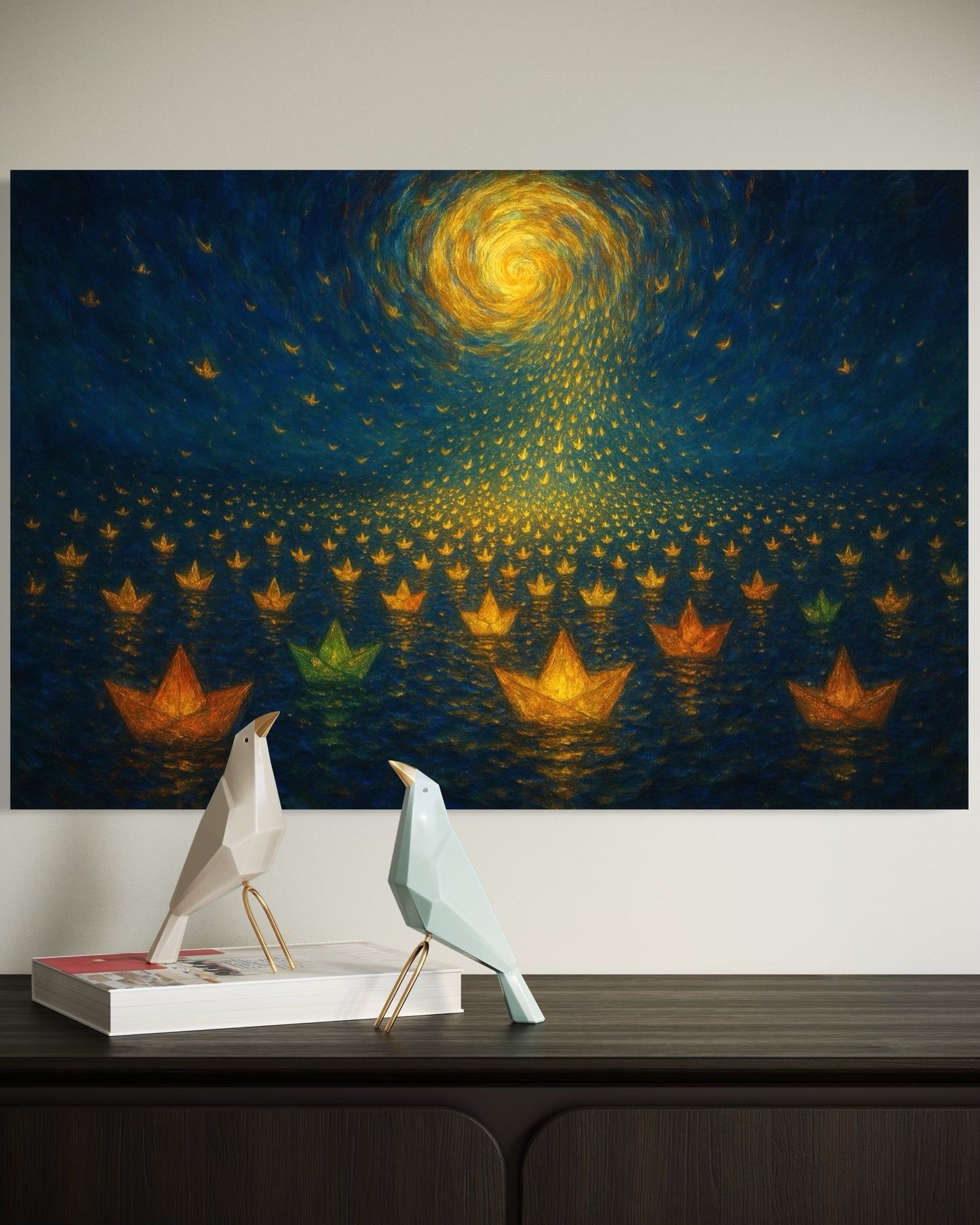 Paper Boats, Star Roads : To the Moon, With Every Wish - Giclée Fine Art Print (Unframed)