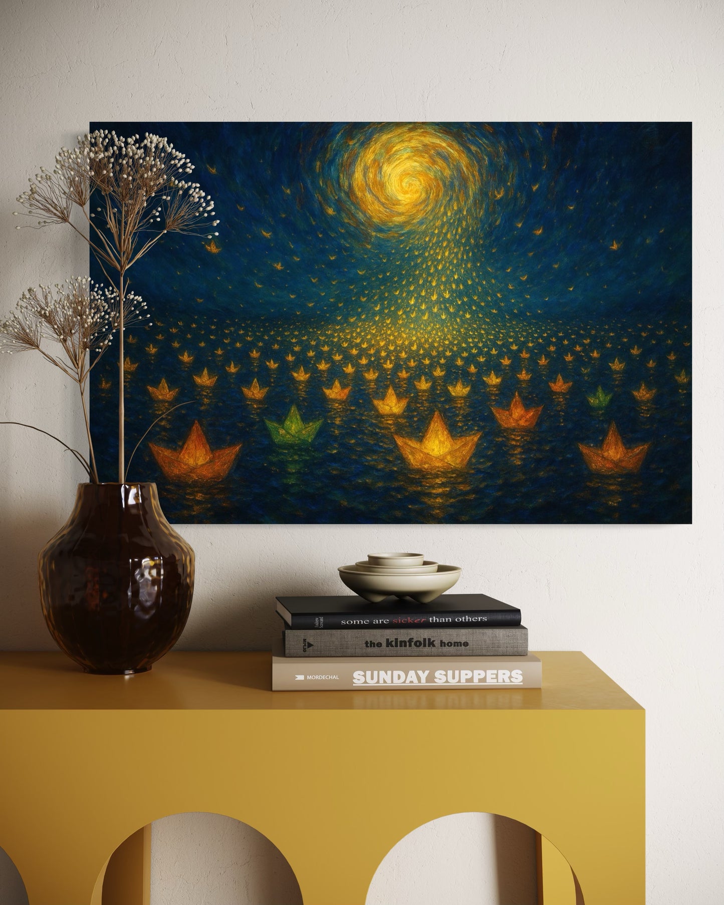Paper Boats, Star Roads : To the Moon, With Every Wish - Giclée Fine Art Print (Unframed)