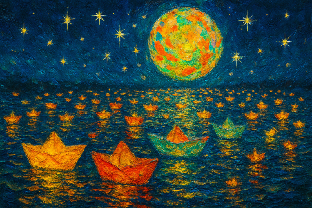 Main image Paper Boats, Star Roads : Prayers of Paper Boats - Giclée Fine Art Print (Unframed)