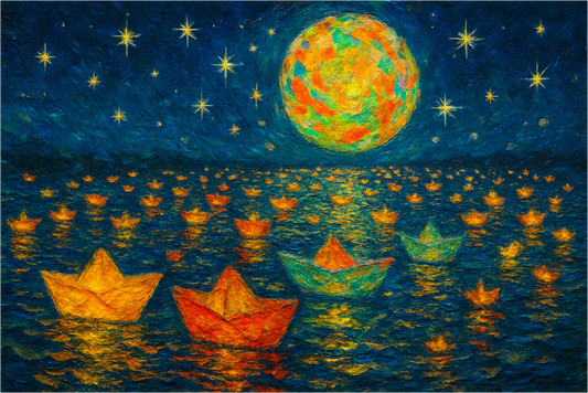 Main image Paper Boats, Star Roads : Prayers of Paper Boats - Giclée Fine Art Print (Unframed)